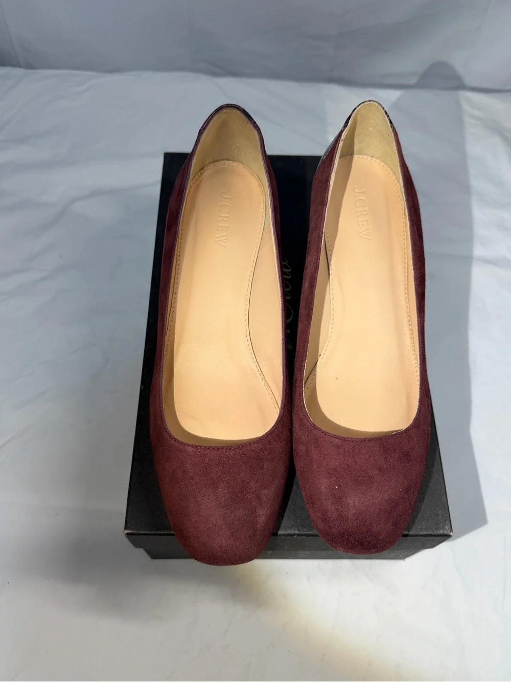 J. Crew Classic Women's Suede Pumps w Stamped Croc Heel. 8Wmn. Vintage Cabernet